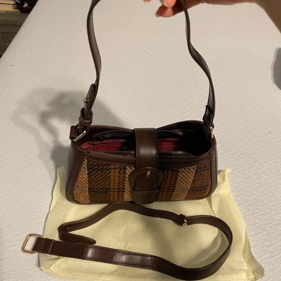 Neiman Marcus Houndstooth Fall Color Plaid Striped Handbag - Picture 7 of 8